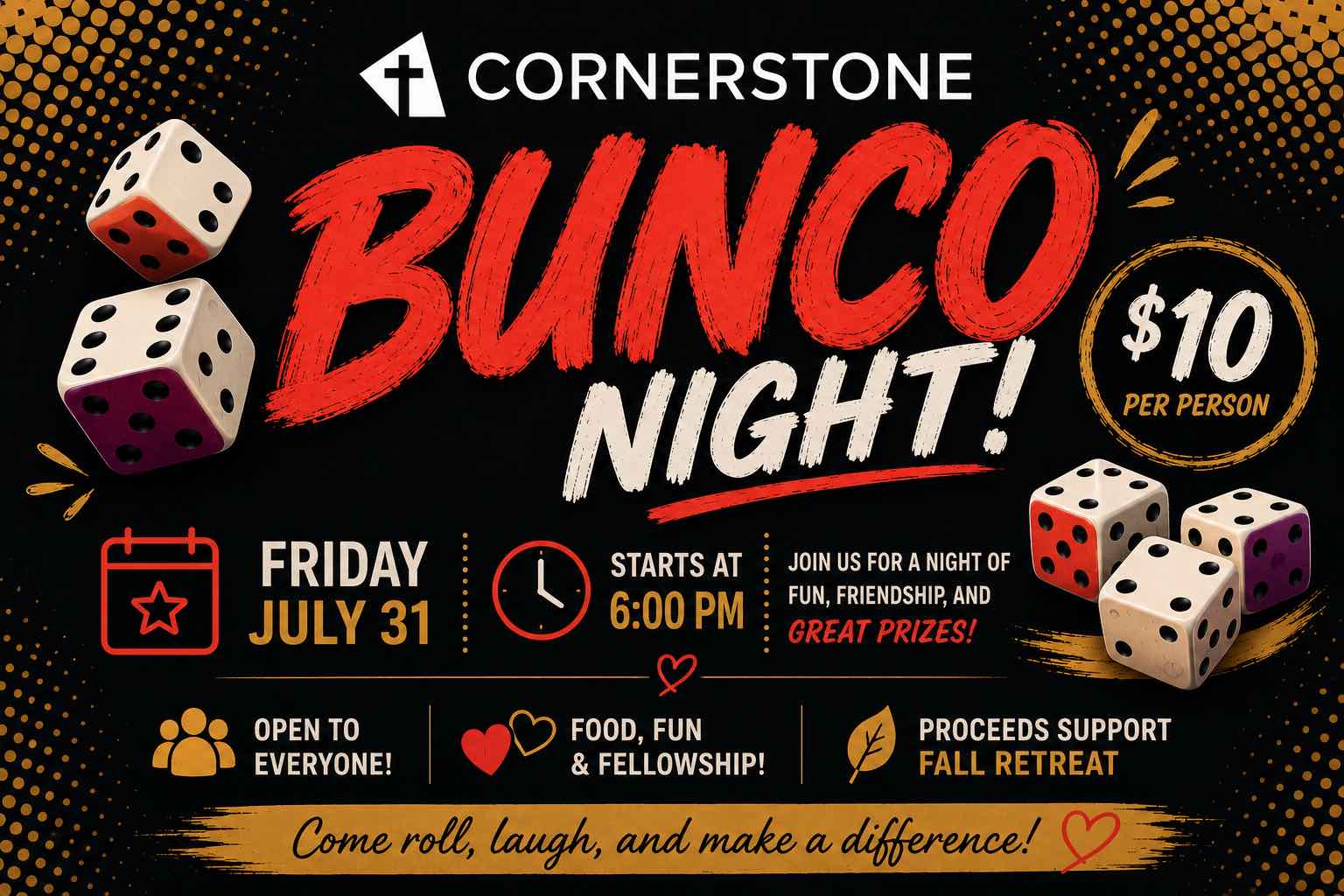 Bunco Retreat Fun-raiser July 31 logo