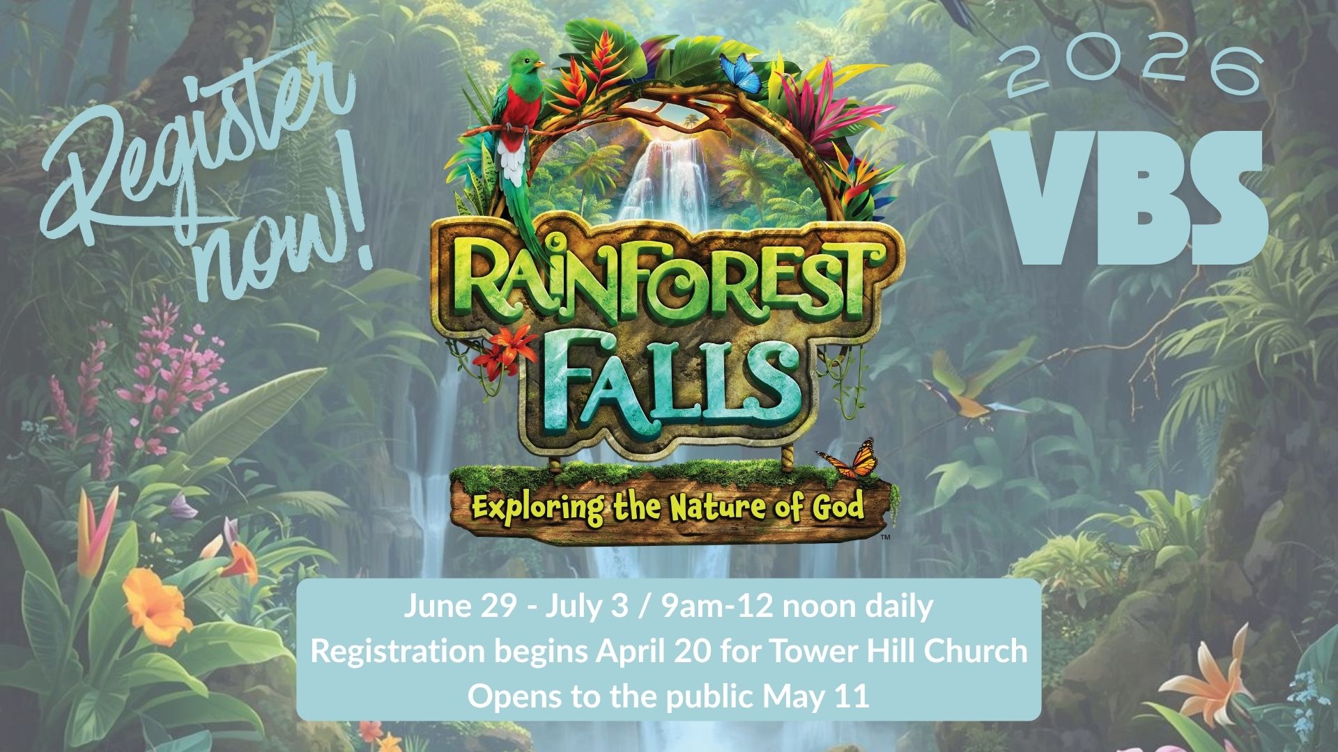Tower Hill VBS 2026 - Rainforest Falls logo