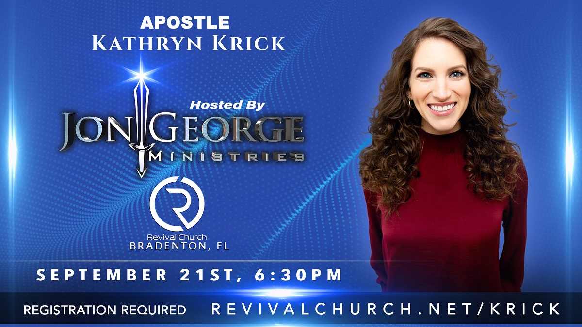 Apostle Kathyrn Krick at Jon George Ministries logo