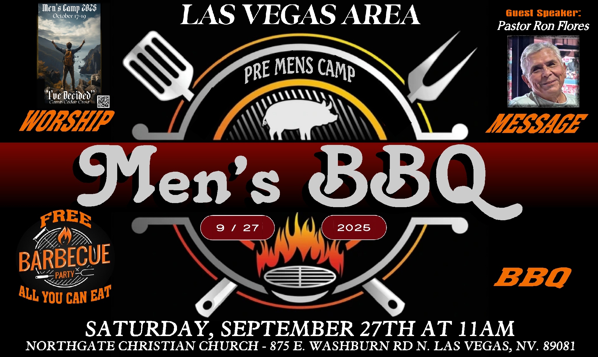 FREE MEN'S BBQ SEPT. 27 AT NORTHGATE CHURCH logo
