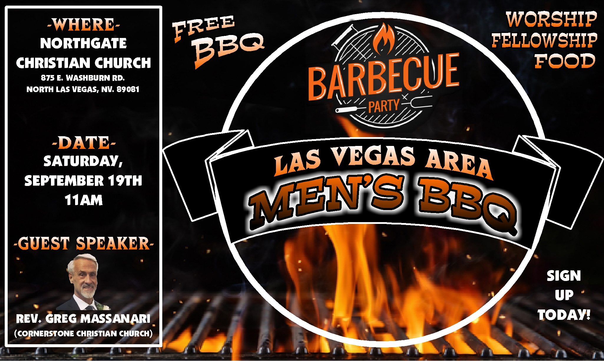 FREE MEN'S BBQ SEPT. 19 AT NORTHGATE CHURCH logo