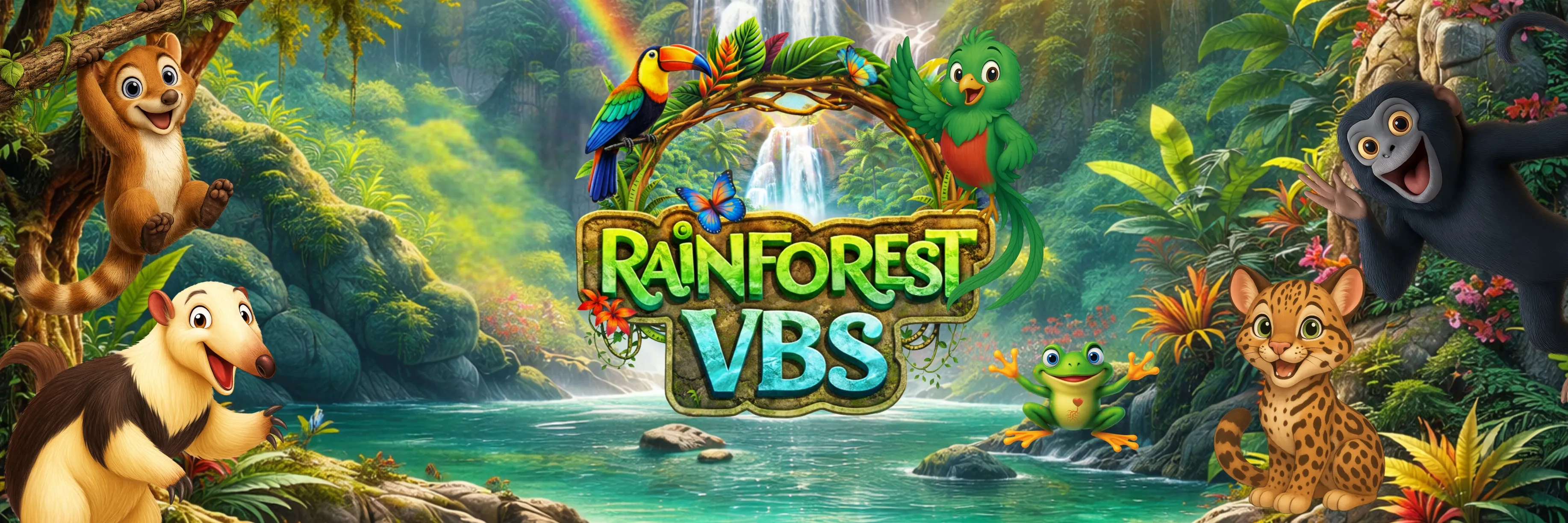 RAINFOREST FALLS Vacation Bible School in Rochester, Minnesota 2026 logo