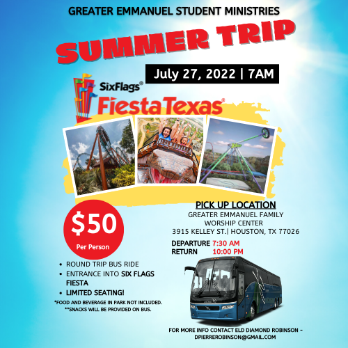 Greater E Student Ministries Six Flags Trip logo